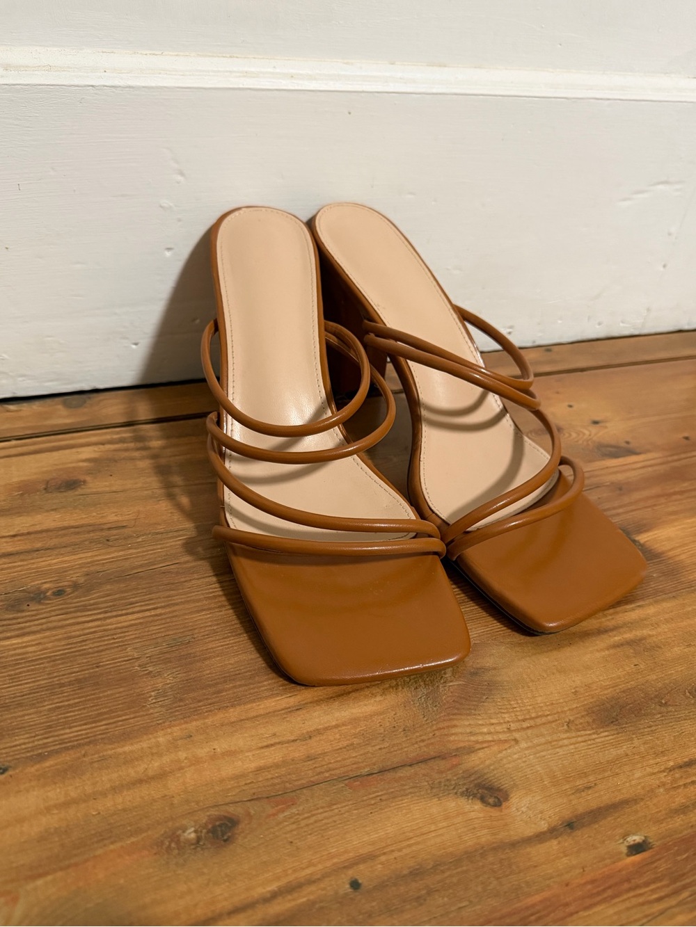 Strappy Square-Toe Mule in Tan